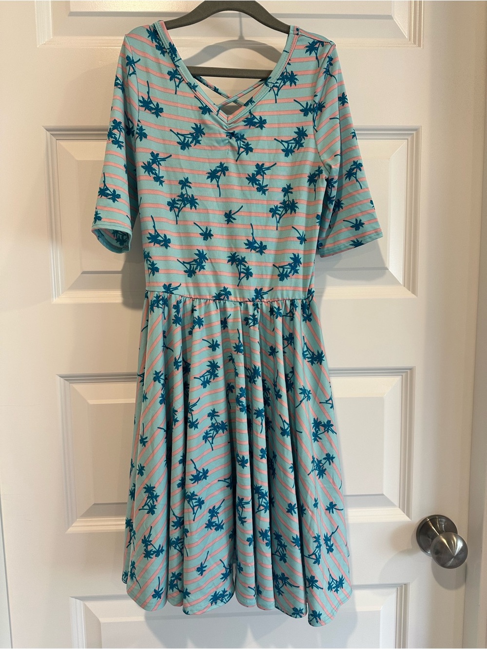 Dot Dot Smile Girls Size 8/10 Palm Tree Stripe Ballerina Twirl Dress - EUC